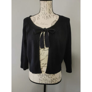 Women's Grace Elements Tie Top Black Cardigan Open Front Sweater L